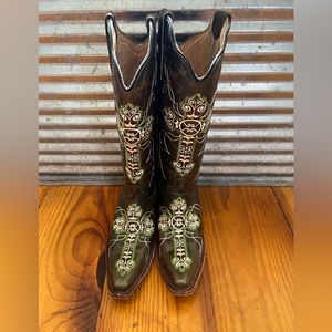 Green Leather Cowboy boots